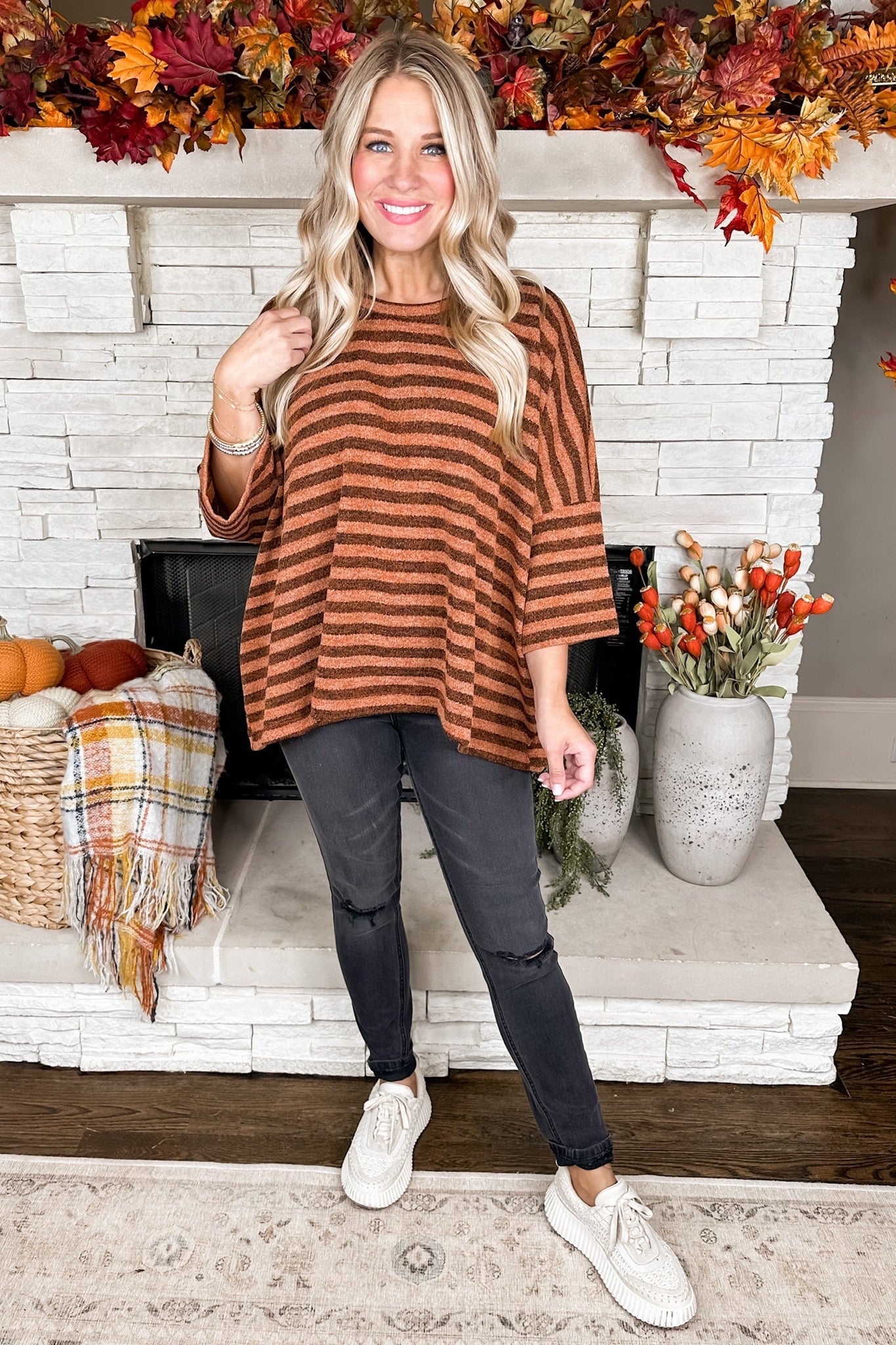 Spooky Vibes Striped Rust Top