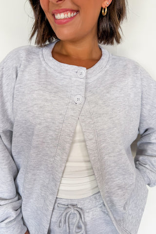 Weekend Reset Two Button Cardigan in Heather Grey