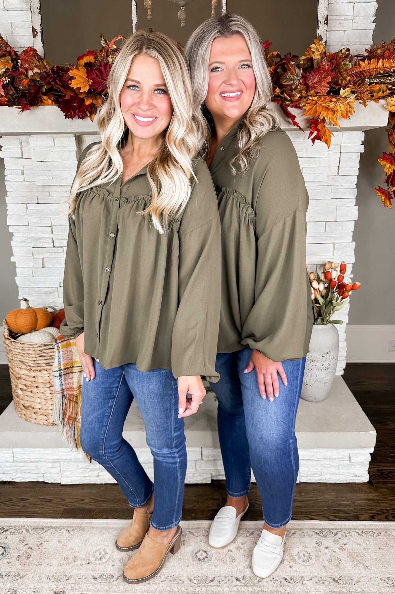 Pretty in Olive Babydoll Long Sleeve Top