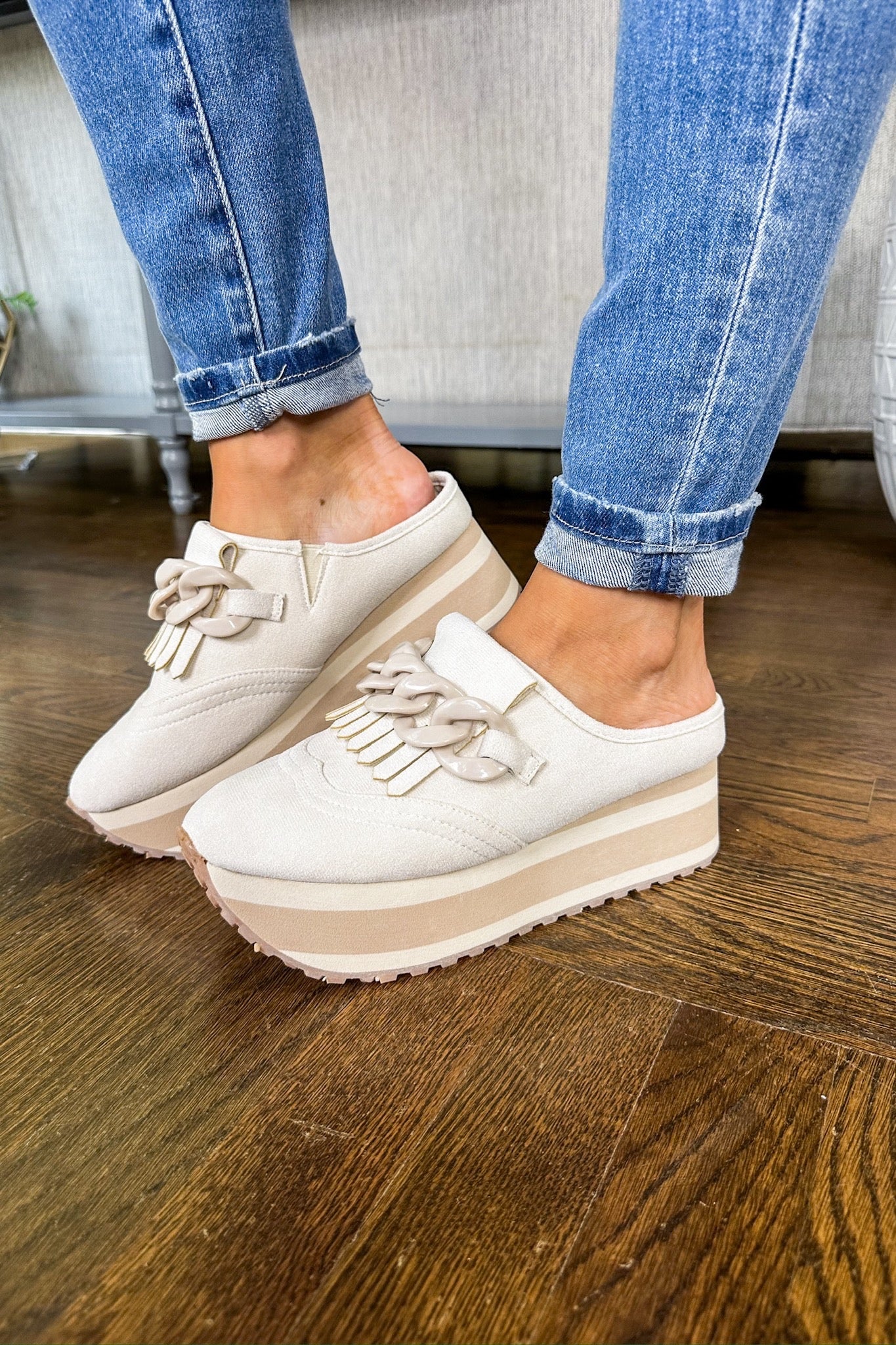 Chunky Chain Fringe Backless Platform Loafer Sneaker in Black Jules James Boutique