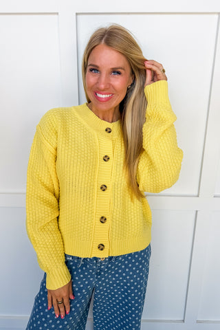 Keep It Cozy Knit Cardigan in Butter Yellow