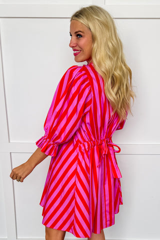 Stripe Me Pretty Dress in Pink & Red