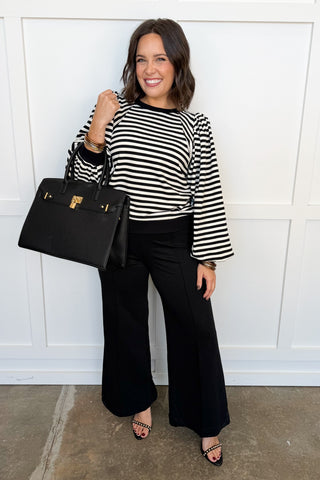 Between The Lines Striped Top in Black