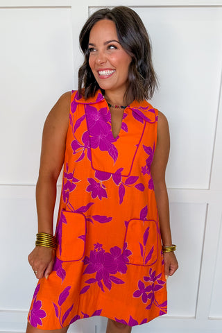 Island Bloom Pocketed Shift Dress