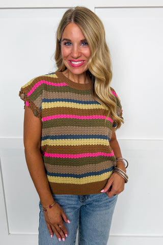 Modern Stripe Color Block Knit Top in Brown Multi