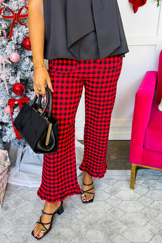 Girl In Gingham Ruffle Pants in Red & Black