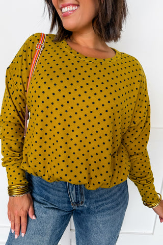 Soft Escape Bubble Hem Top in Gold & Black Dots