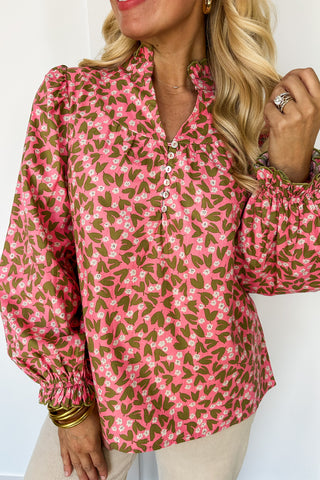 Falling For Florals Pink & Beige Long Sleeve Top
