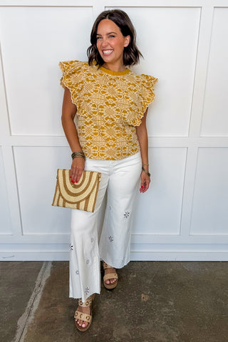 Josie Eyelet Wide Leg Jeans in White