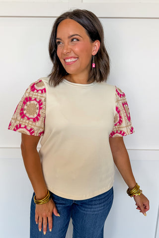 Sweet Stitch Crochet Puff Sleeve Top