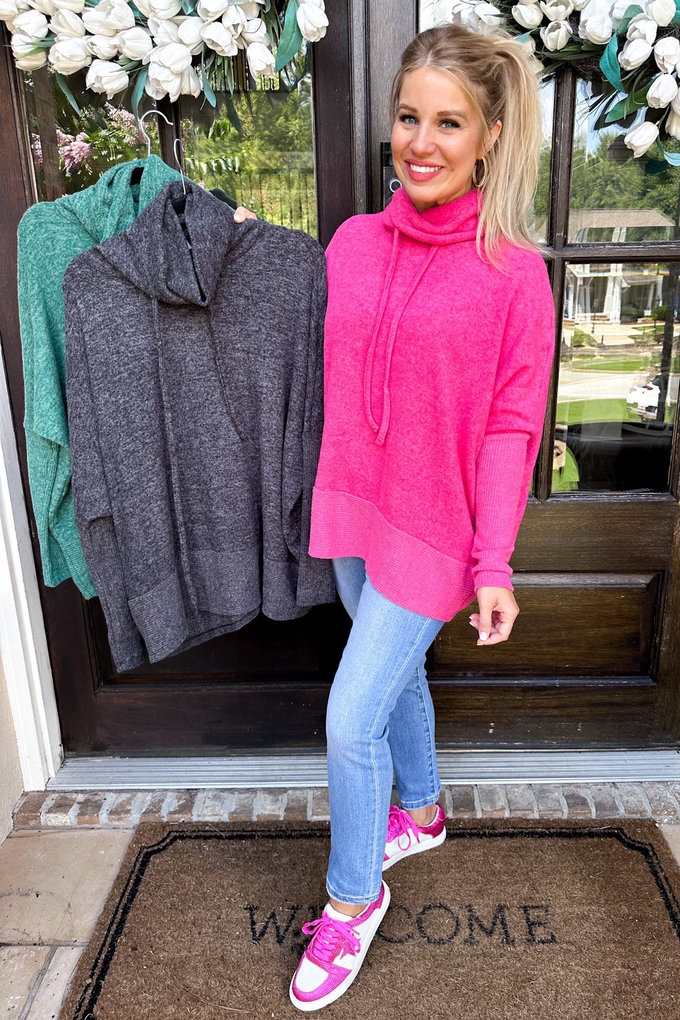 Closet Staple Soft & Fuzzy Cowl Neck Sweater in Pink
