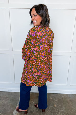 Dear Scarlett Lizzy Gather Sleeve Cardigan in Olive Floral