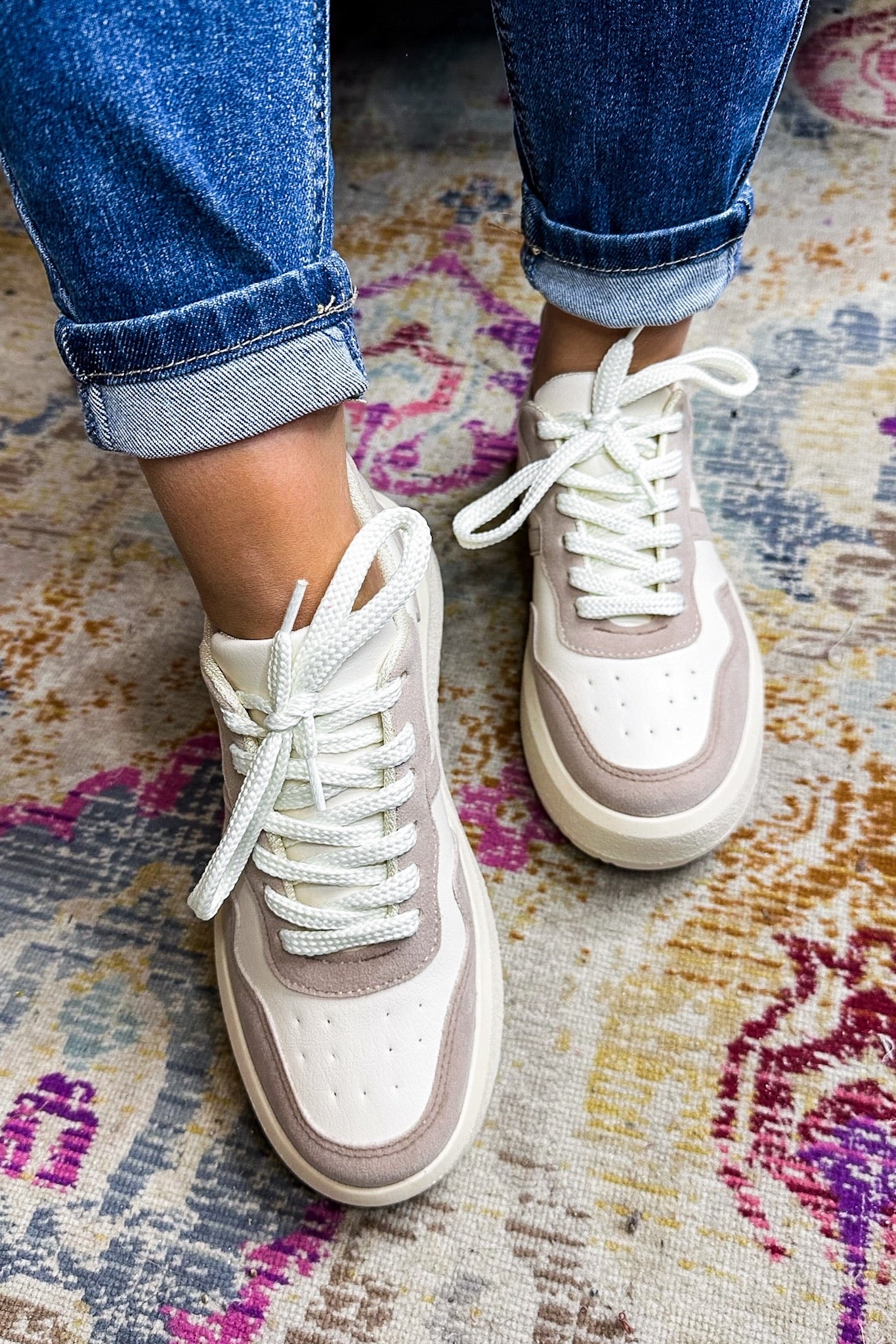 Taupe Leather Lace Up Sneakers
