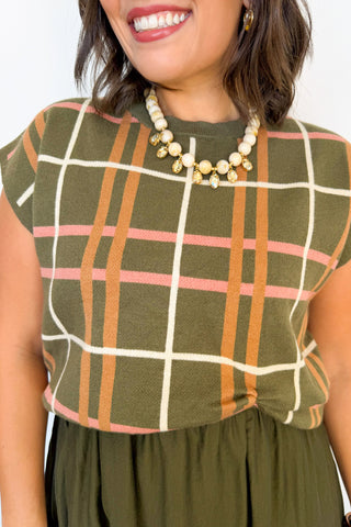 Two-way Midi Dress + Sweater Set in Olive Plaid