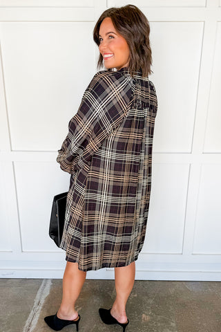 Windowpane Plaid Swing Dress in Black