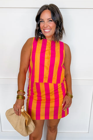 Sunset Spritz Pink & Orange Stripe Skirt Set