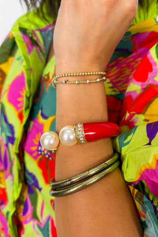 The Pearl Pop Hinge Bracelet in Red