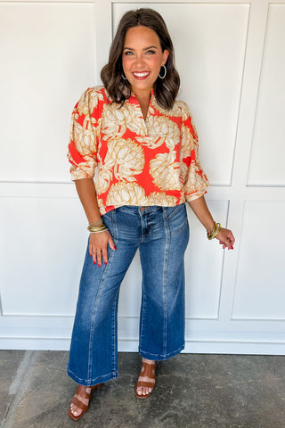 Mary Square Tamryn Top in Fall Floral Fire