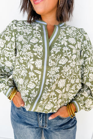 The Naomi Top in Painted Trillium Olive by Mary Square