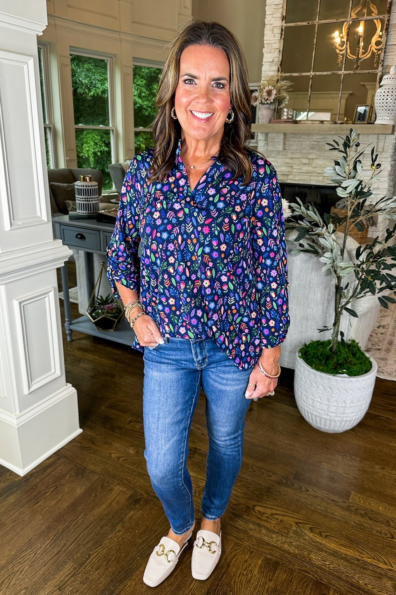 The Lizzy Top in Modern Purple Multi Color Floral