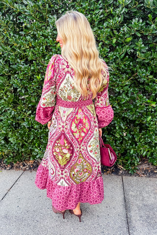 Wine Country Patchwork Mini Dress in Wine Bloom