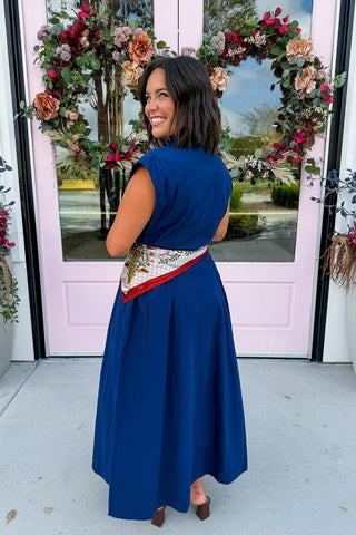 The Amy Button Front Midi Dress in Navy