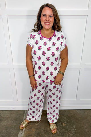 The Melody Pajama Pant Set in Fable Floral Pink by Mary Square