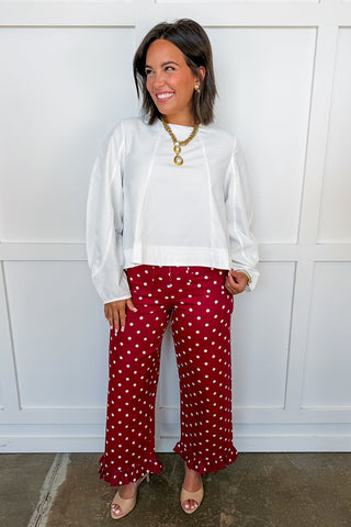 Polished Dot Ruffle Pants in Wine