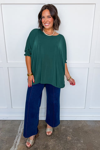 Dear Scarlett Mila Smocked Dolman Sleeve Top in Jewel Green