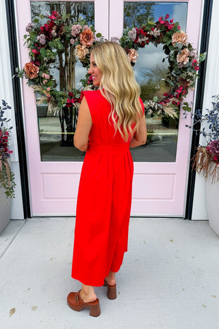 The Krissy Zip-Up Midi Dress in Bold Red