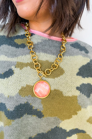 Polished Stone Toggle Necklace in Apricot