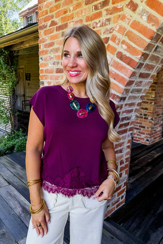 The Darling Days Lace Top in Burgundy