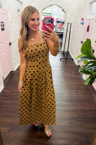 The Sienna Dot Dress in Mocha/Black