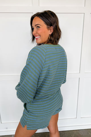 Keep It Casual Olive & Blue Stripe Short Set