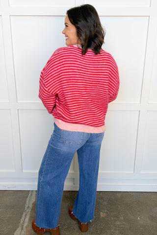 Cozy Season Stripe Knit Sweater in Red & Pink