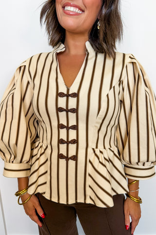 Mocha Moment Stripe Peplum Top