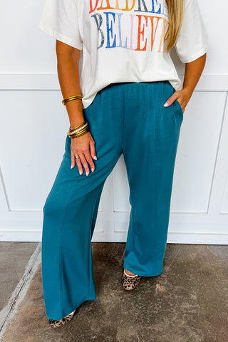 The Haven Wide Leg Pintuck Pants in Teal