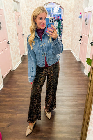 Wild Edge Leopard Print Scalloped Pant