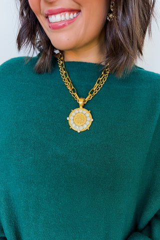 Halo Coin Pendant Necklace in Gold & Opal