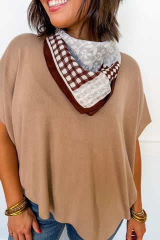 Vintage Patchwork Silk Scarf in Brown