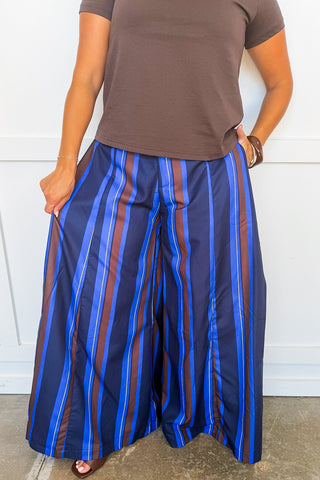 Bold Move Stripe Palazzo Pants in Cobalt Blue