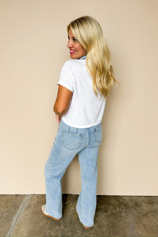 Super High Rise Light Wash Utility Pocket Wide Leg Mica Jeans