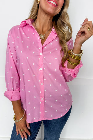 Sweet Spot Button-Up Top in Pink