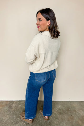 Gold Half Zip Collared Soft Knit Beige Pullover