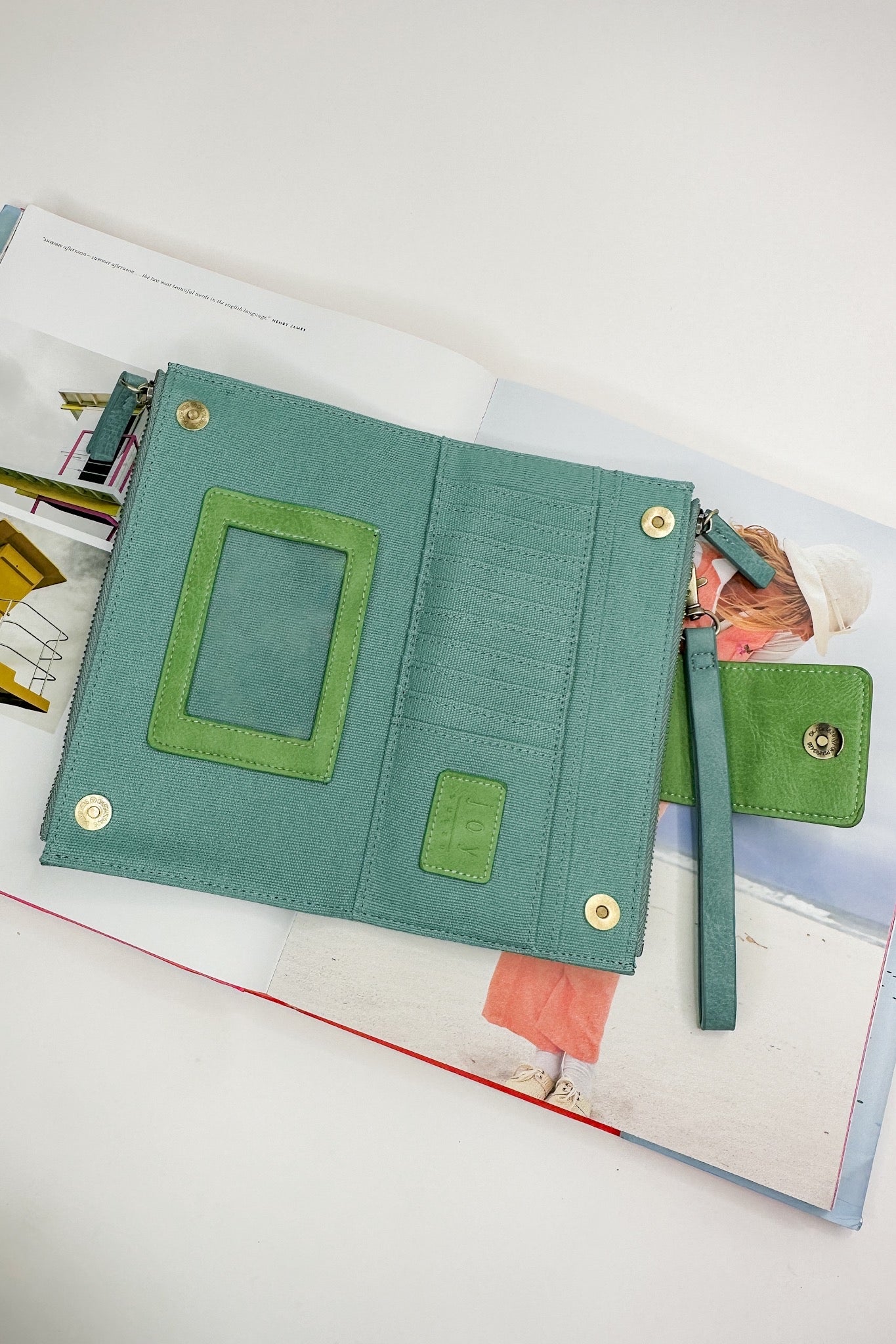 The Camryn Colorblock Wallet Crossbody in True Turq/Spring Green by Joy Susan