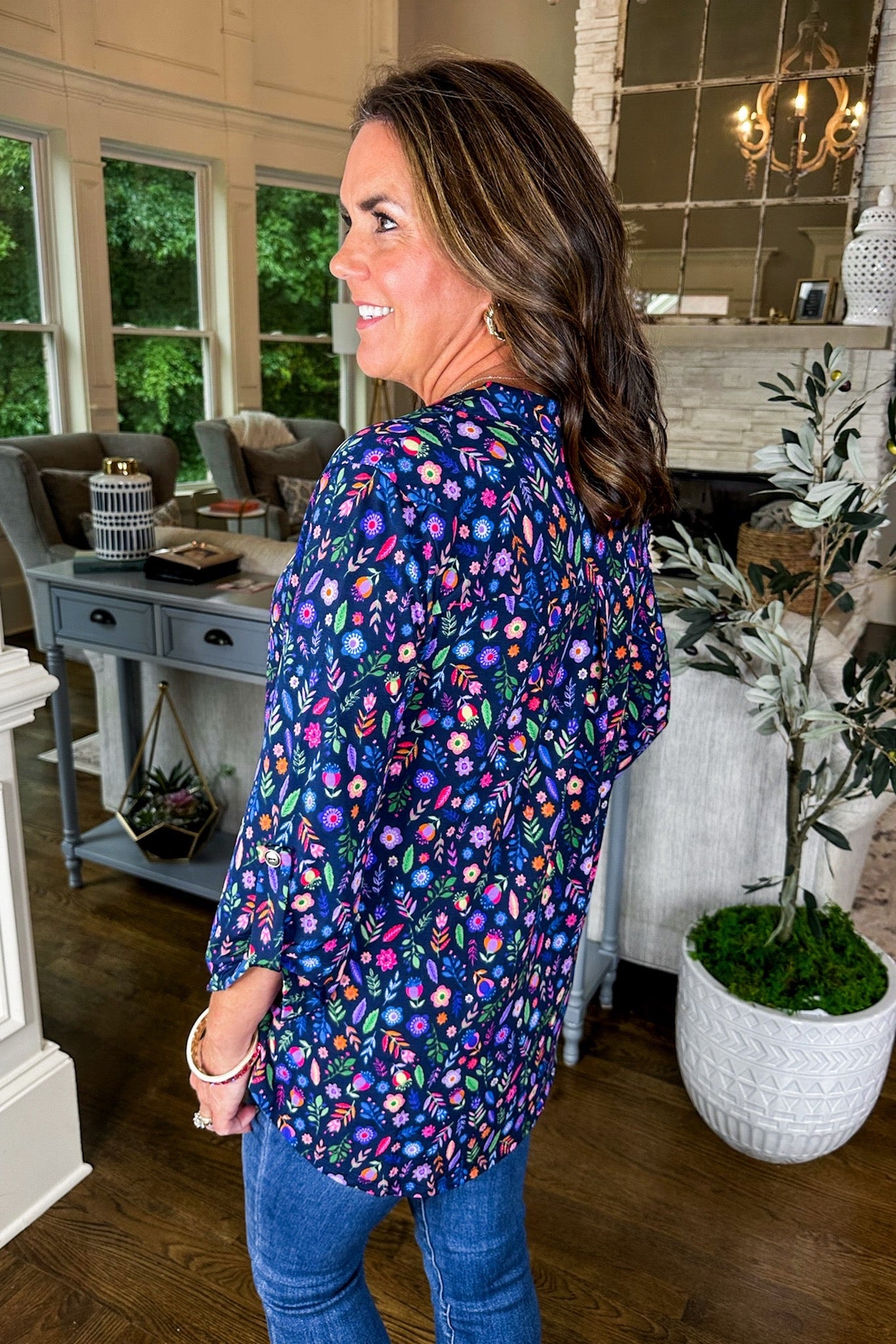 The Lizzy Top in Modern Purple Multi Color Floral