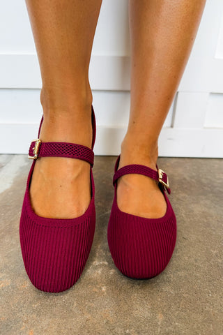 The Brita Burgundy Knit Mary Jane Flat by MIA