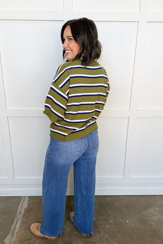 Perfectly Casual Stripe Knit Top in Olive
