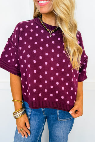 Pretty In Plum Polka Dot Knit Top