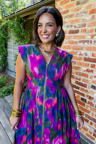 The Krissy Zip-Up Midi Dress in Magenta